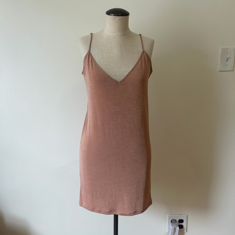 Zara Shimmer Blush Jersey Mini Dress